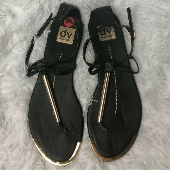 Dolce Vita Shoes - Dolce Vita Leather Sandals Black and Gold Size 8.5